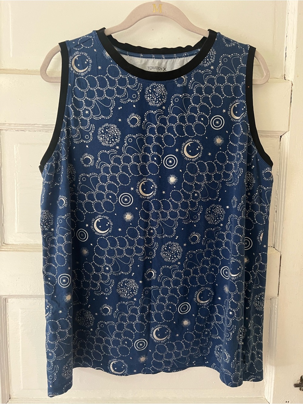 TomboyX Celestial Unisex Navy & Silver Sleeveless Muscle Tank with Moons & Stars
